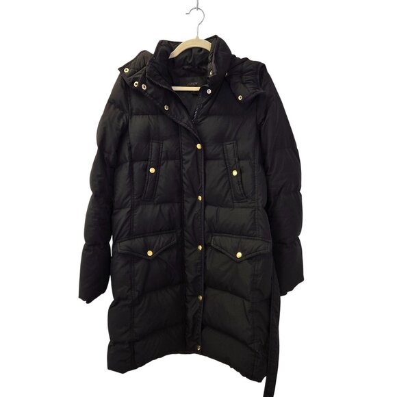 J. Crew Wintress Down Filled Belted Puffer Coat with Removable Hood Size Medium - Picture 4 of 10